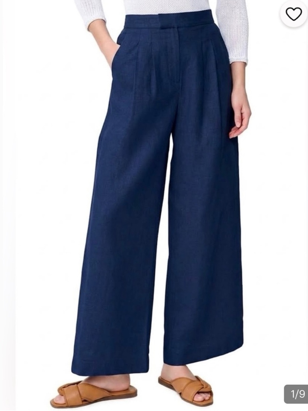 J McLaughlin Amal Navy Wide Leg Pants Linen Blend Pleated Coastal Preppy NWT 8